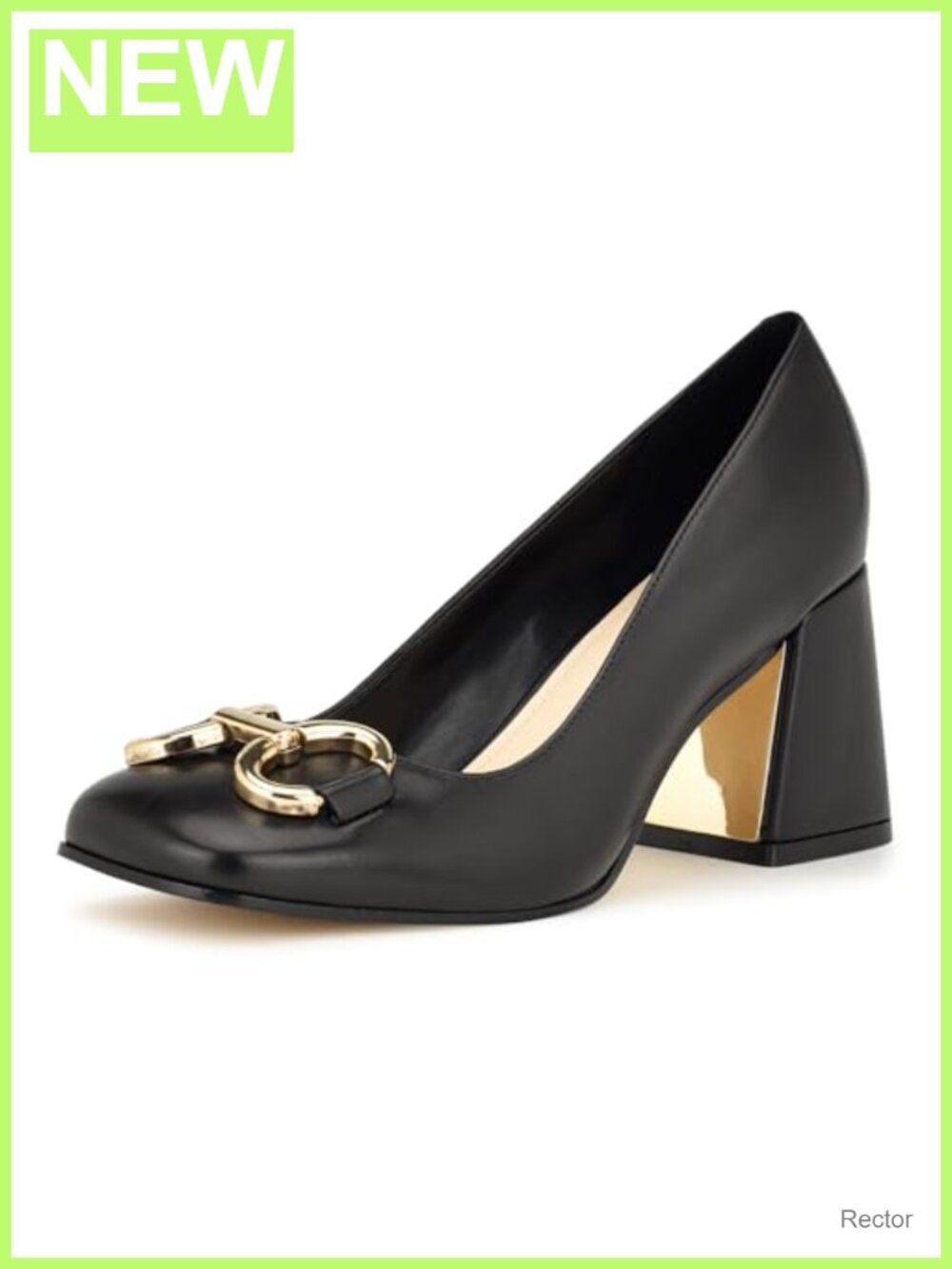 Nine West Caven Leather Block Heel Square Toe Pumps Women's Slip On Dress Shoes